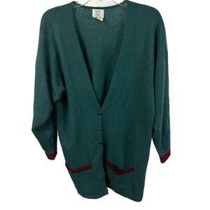 Vintage Laura Ashley Women's Wool‎ Cardigan Green Red Trim- Size Medium
